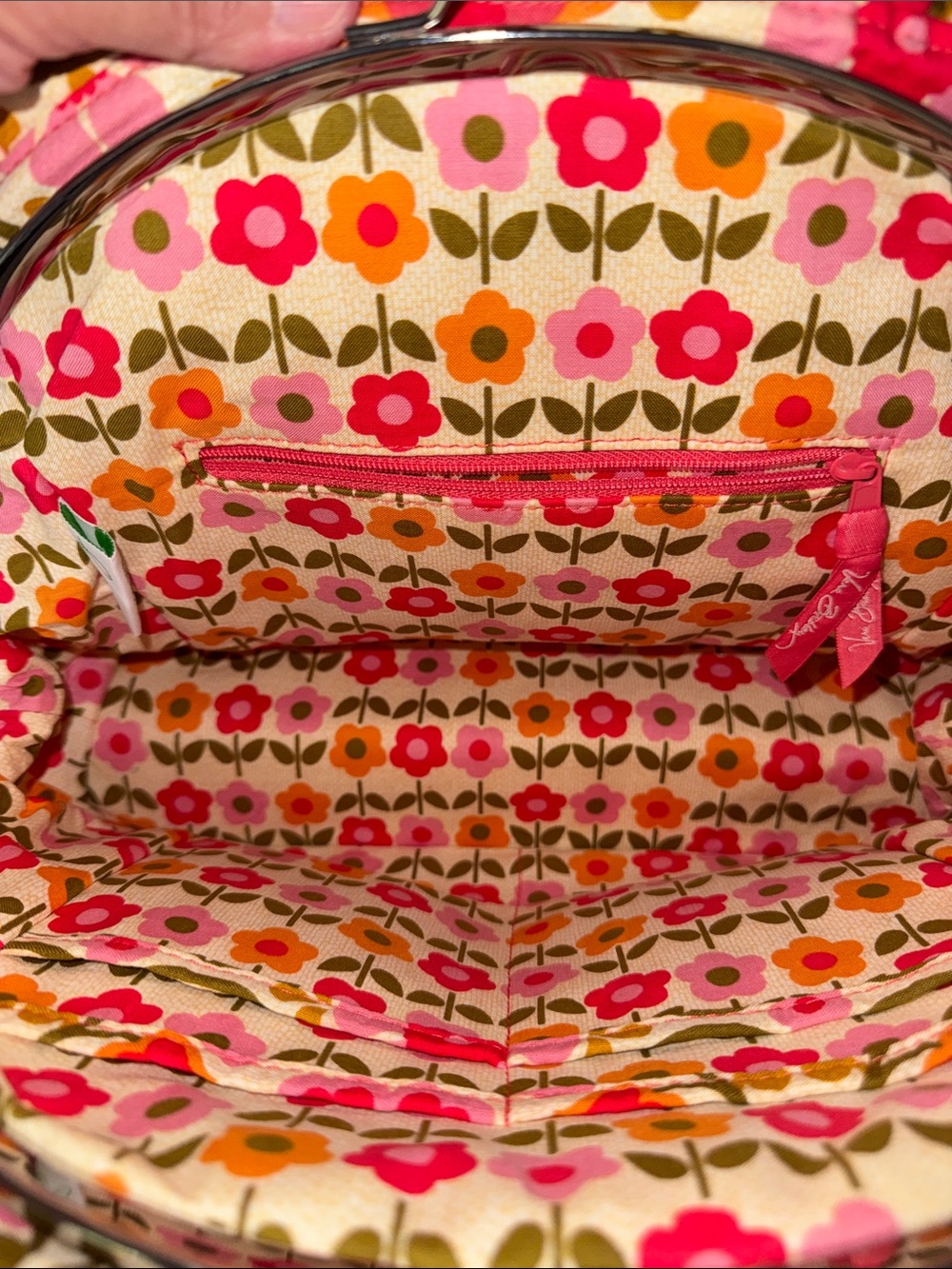 Vera Bradley Floral Quilted Handbag-Pink, Olive & Orange - Picture 6 of 11